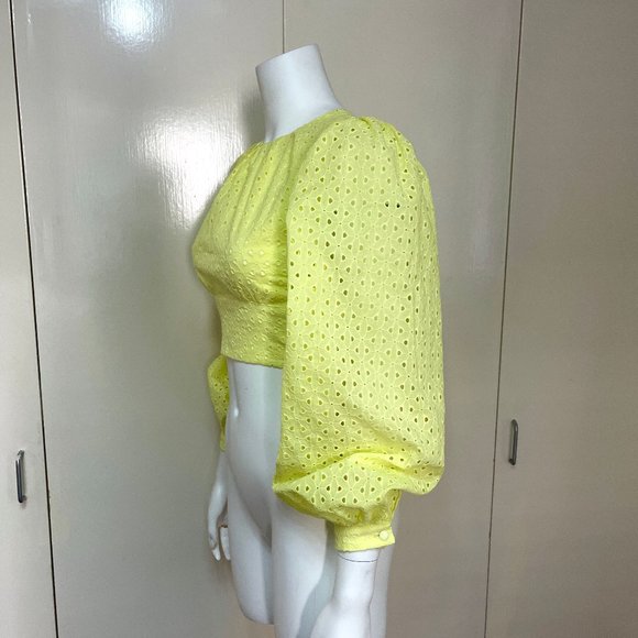 SHEIN PREMIUM 100% COTTON PUFF SLEEVE eyelet back zipper Crop TOP 2 - Picture 6 of 14